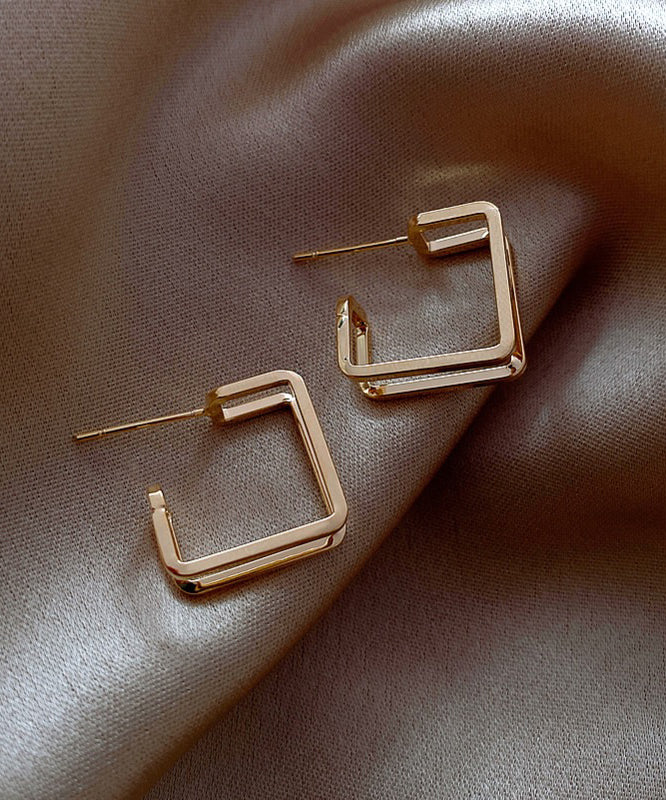 Modern Gold Copper Alloy Square Hoop Earrings