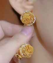 Modern Gold Copper Alloy Tulle Zircon Rose Stud Earrings