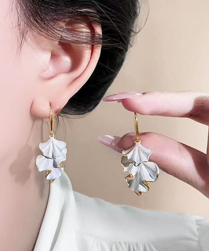 Modern Gold Copper Alloy Wrinkled Leaf Drop Earrings