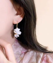 Modern Gold Copper Alloy Wrinkled Leaf Drop Earrings