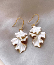 Modern Gold Copper Alloy Wrinkled Leaf Drop Earrings