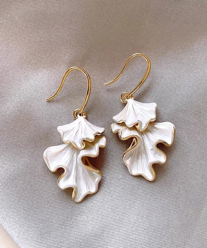 Modern Gold Copper Alloy Wrinkled Leaf Drop Earrings