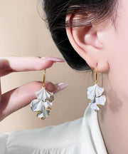 Modern Gold Copper Alloy Wrinkled Leaf Drop Earrings