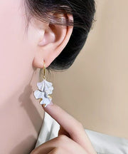 Modern Gold Copper Alloy Wrinkled Leaf Drop Earrings