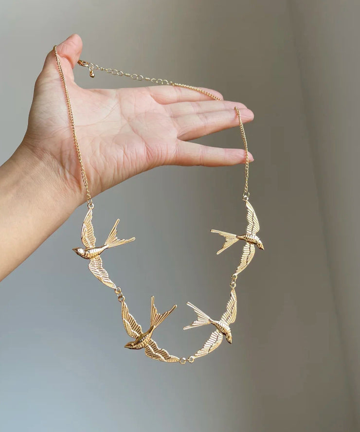 Modern Gold Copper Alloy Young Swallow Pendant Necklace
