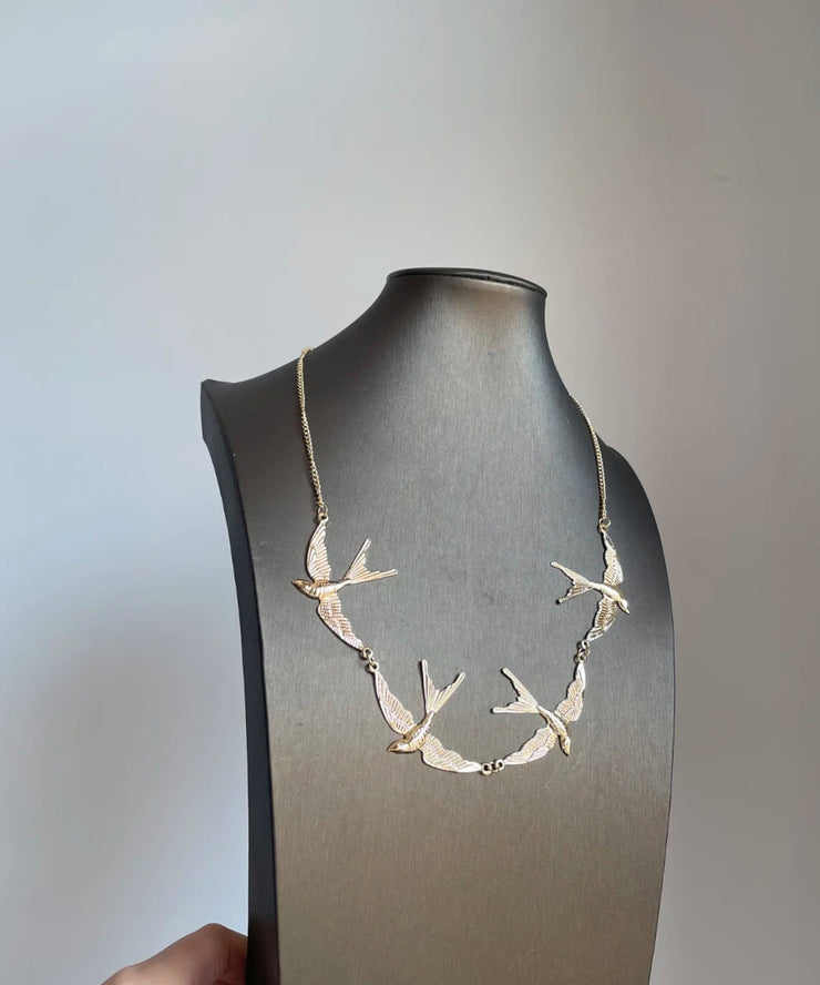 Modern Gold Copper Alloy Young Swallow Pendant Necklace