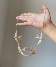 Modern Gold Copper Alloy Young Swallow Pendant Necklace