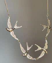 Modern Gold Copper Alloy Young Swallow Pendant Necklace