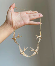 Modern Gold Copper Alloy Young Swallow Pendant Necklace