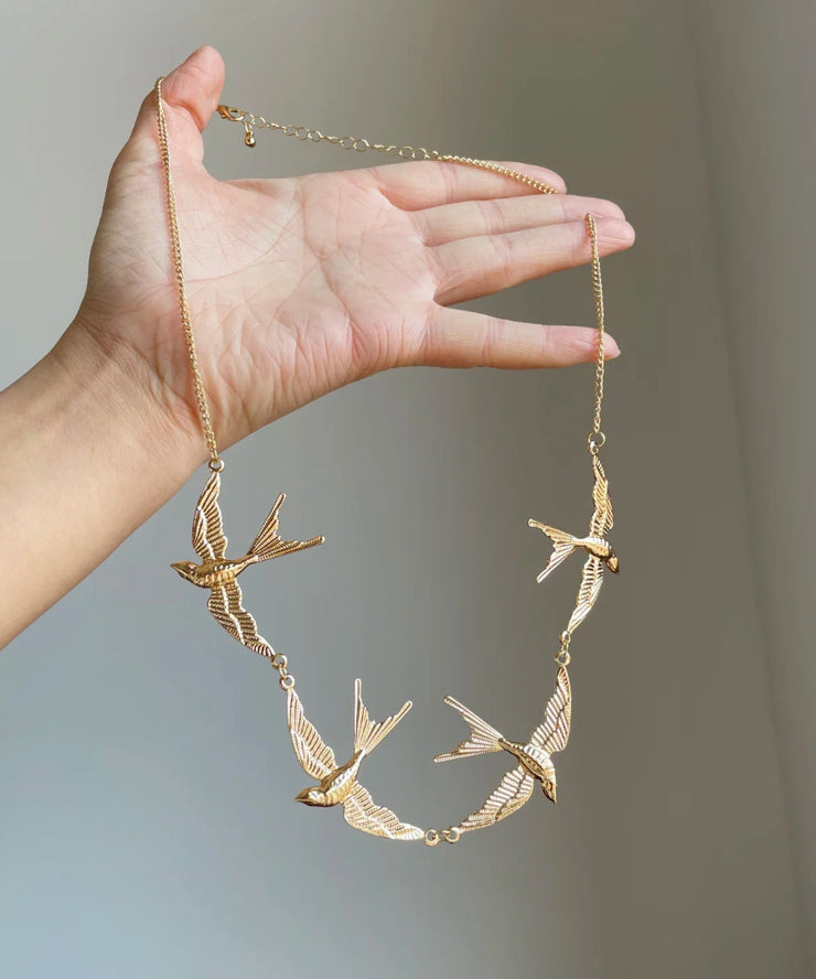 Modern Gold Copper Alloy Young Swallow Pendant Necklace
