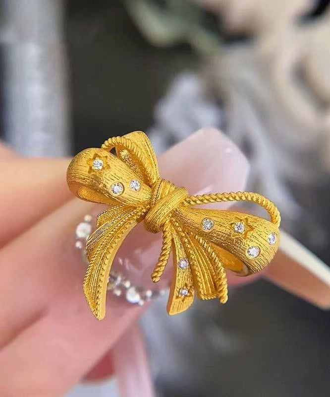 Modern Gold Copper Alloy Zircon Bow Rings