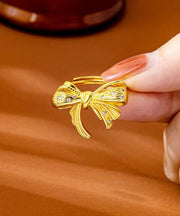 Modern Gold Copper Alloy Zircon Bow Rings