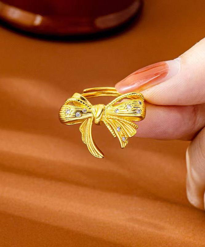 Modern Gold Copper Alloy Zircon Bow Rings
