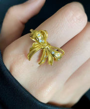 Modern Gold Copper Alloy Zircon Bow Rings