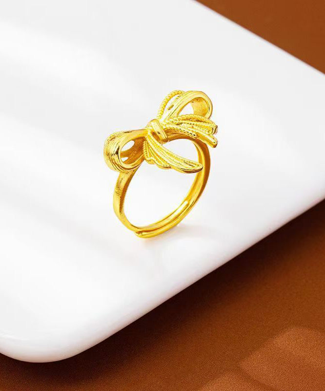 Modern Gold Copper Alloy Zircon Bow Rings