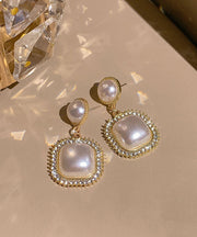 Modern Gold Copper Alloy Zircon Pearl Drop Earrings