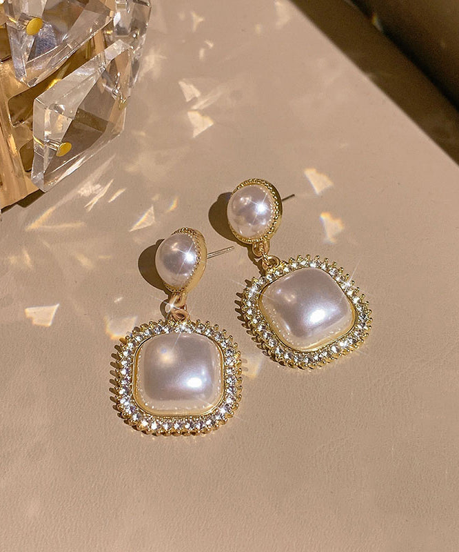 Modern Gold Copper Alloy Zircon Pearl Drop Earrings