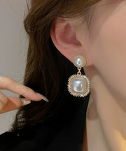 Modern Gold Copper Alloy Zircon Pearl Drop Earrings
