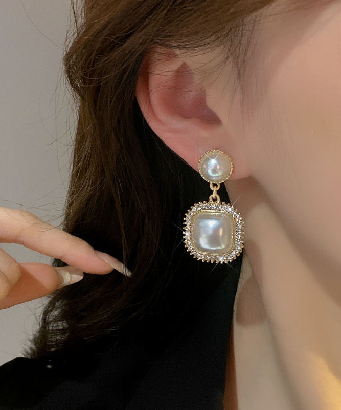 Modern Gold Copper Alloy Zircon Pearl Drop Earrings