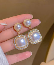 Modern Gold Copper Alloy Zircon Pearl Drop Earrings