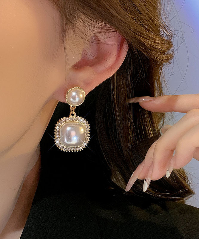 Modern Gold Copper Alloy Zircon Pearl Drop Earrings