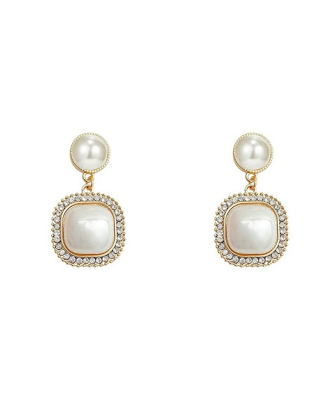 Modern Gold Copper Alloy Zircon Pearl Drop Earrings