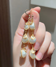Modern Gold Copper Overgild Pearl Tassel Drop Earrings