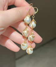 Modern Gold Copper Overgild Pearl Tassel Drop Earrings