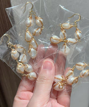Modern Gold Copper Overgild Pearl Tassel Drop Earrings
