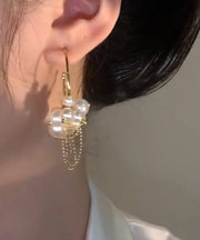 Modern Gold Copper Overgild Pearl Tassel Hoop Earrings