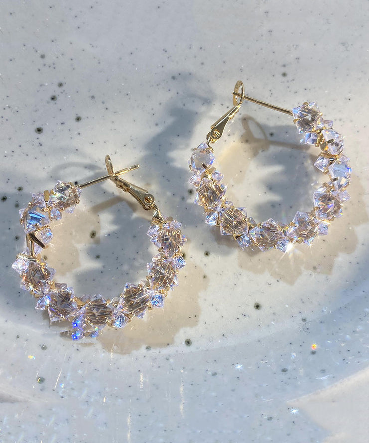 Modern Gold Copper Overgild Zircon Hoop Earrings