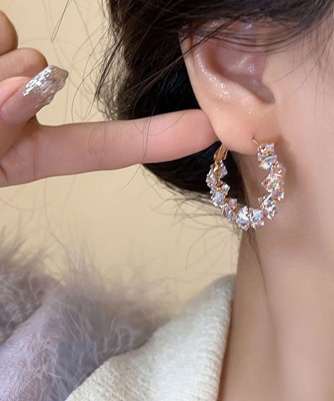 Modern Gold Copper Overgild Zircon Hoop Earrings