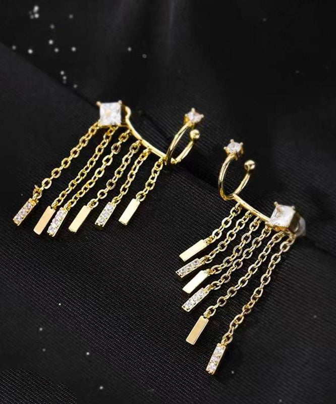 Modern Gold Copper Overgild Zircon Tassel Drop Earrings