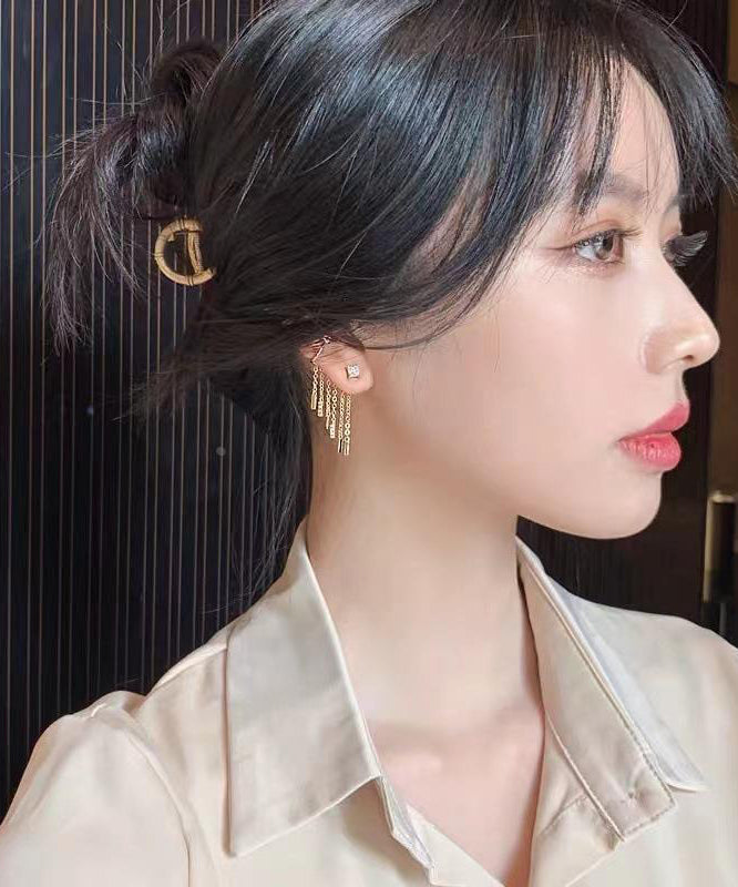Modern Gold Copper Overgild Zircon Tassel Drop Earrings