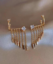 Modern Gold Copper Overgild Zircon Tassel Drop Earrings