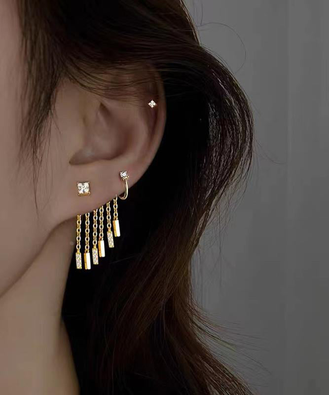 Modern Gold Copper Overgild Zircon Tassel Drop Earrings