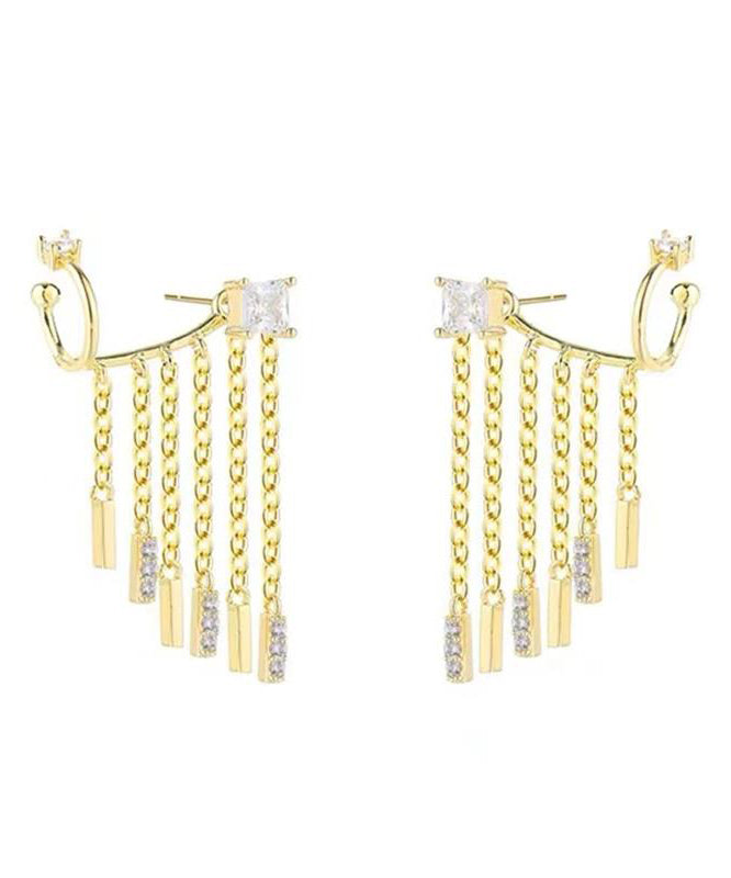 Modern Gold Copper Overgild Zircon Tassel Drop Earrings