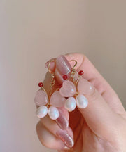 Modern Gold Sterling Silver Overgild Crystal Pearl Butterfly Drop Earrings