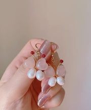 Modern Gold Sterling Silver Overgild Crystal Pearl Butterfly Drop Earrings