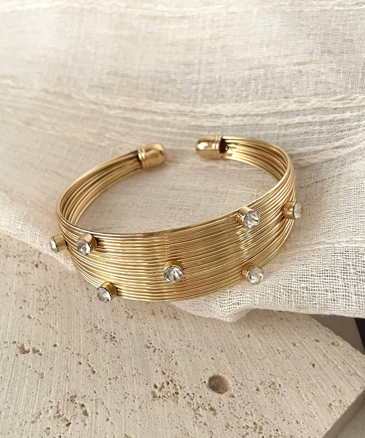 Modern Gold Sterling Silver Overgild Zircon Multi-Layer Cuff
