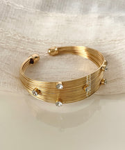 Modern Gold Sterling Silver Overgild Zircon Multi-Layer Cuff