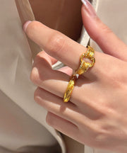 Modern Gold Sterling Silver Overgild Zircon Open Rings Two-Piece Set