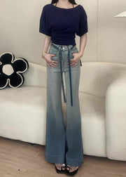 Modern Gradient Color Rhinestone Denim Flare Bottoms Fall
