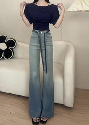 Modern Gradient Color Rhinestone Denim Flare Bottoms Fall