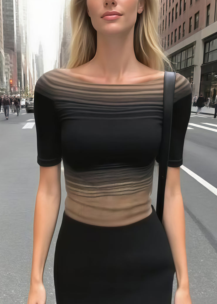 Modern Gradient Color Slash Neck Tulle Tops Summer