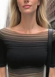 Modern Gradient Color Slash Neck Tulle Tops Summer