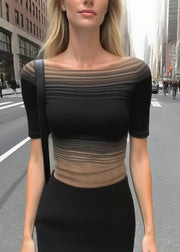 Modern Gradient Color Slash Neck Tulle Tops Summer