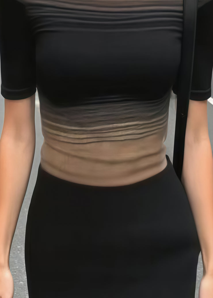 Modern Gradient Color Slash Neck Tulle Tops Summer