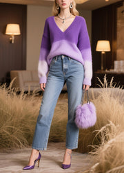 Modern Gradient Purple Oversized Warm Sweater Tops Winter