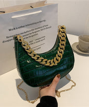 Modern Green Chain Linked Faux Leather Shoulder Bags